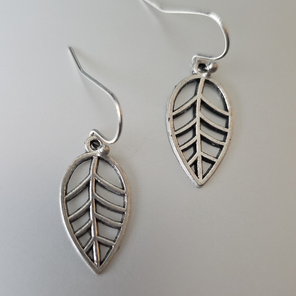 Silver Leaf Earrings Lightweight 925 French Style Posts